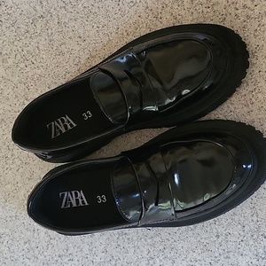 Zara Black patent leather loafers